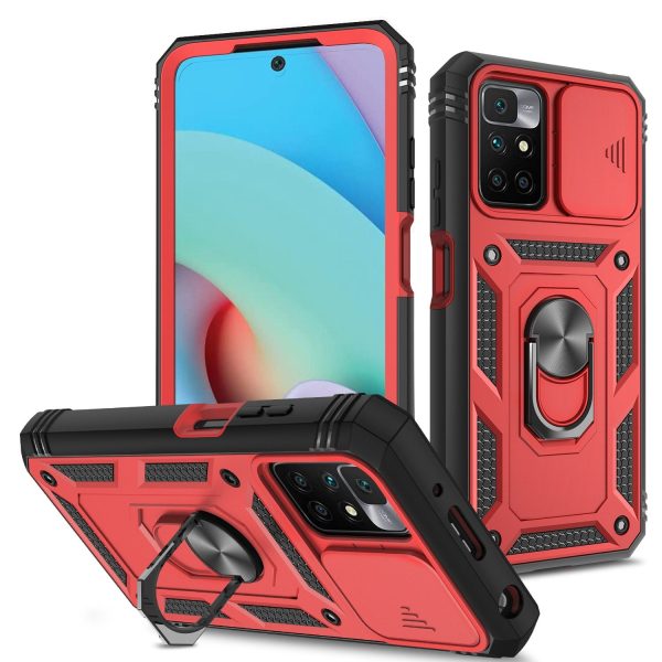 For Xiaomi Redmi 10 4G (2021)   Redmi 10 2022 4G   Redmi Note 11 4G (MediaTek) Sliding Camera Lens Protector Case PC+TPU Kickstand Cover with Card Slot Discount