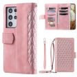 005 Style For Samsung Galaxy S21 Ultra 5G, Full Protection Phone Wallet Cover Zipper Pocket Case Rhombus Texture PU Leather Shell Stand with Strap Card Holder Cheap