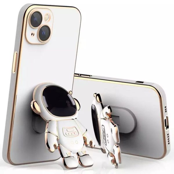 For iPhone 13 6.1 inch Electroplating Frame TPU Anti-drop Phone Case Astronaut Kickstand Protective Cover Online now