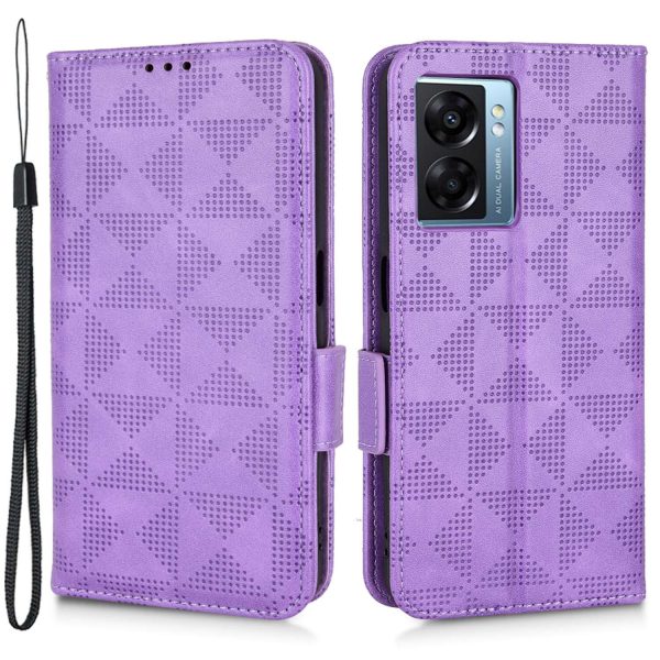 For Oppo A57 (2022) 5G   A77 5G   Realme Narzo 50 5G   V23 5G Anti-scratch Phone Case Triangle Pattern Imprinted Magnetic PU Leather Flip Wallet Cover Stand Online Sale