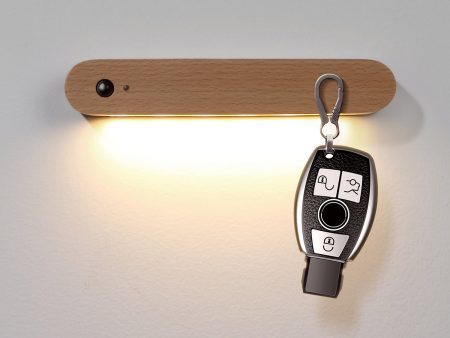 NO-HB012 Rechargeable Wooden Sensor Night Light LED Bedroom Wall Night Lamp Magnetic Key Holder Cabinet Door Hanging Lamp Online Hot Sale