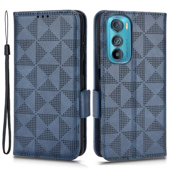 For Motorola Edge 30 5G Triangle Pattern Imprinted PU Leather Phone Protection Cover Flip Stand Wallet Case with Strap on Sale