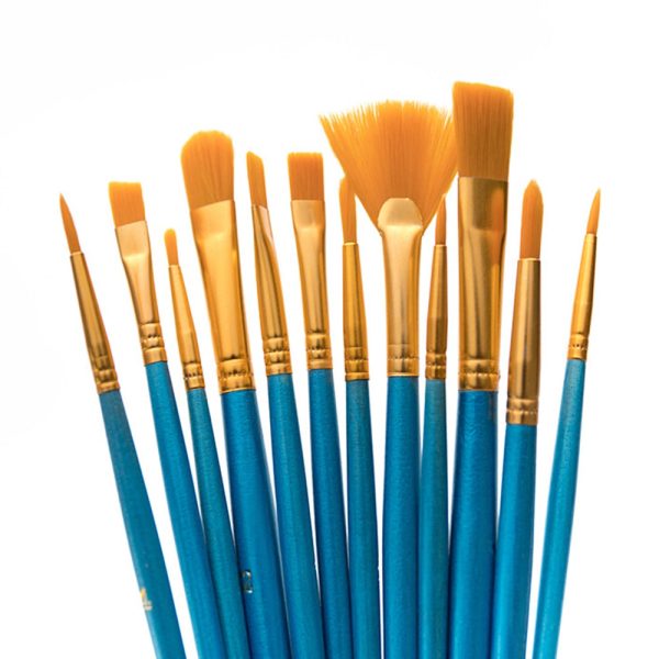 2120012 12Pcs Set Wood Handle Paint Brushes Oil Watercolor Painting Artist Student Nylon Hair Drawing Brushes Kit Online now