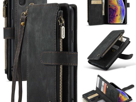 CASEME C30 Series for iPhone XS Max 6.5 inch Multiple Card Slots Zipper Pocket Wallet Phone Case PU Leather Anti-drop Cover Fashion