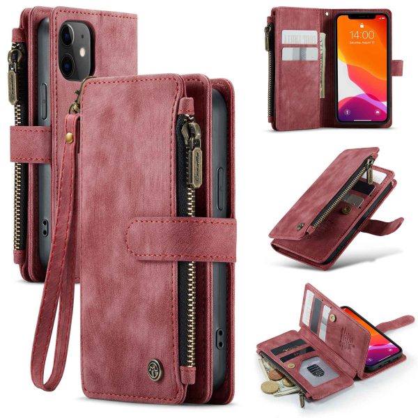 CASEME C30 Series for iPhone 12 mini Multifunctional Zipper Pocket Wallet Phone Cover Anti-fall PU Leather Stand Card Holder Case with Strap Online