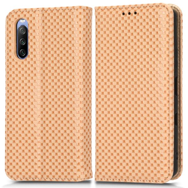 Phone Case For Sony Xperia 10 III 5G   10 III Lite, Grid Texture Magnetic Auto-absorbed Phone Flip Wallet Cover PU Leather Phone Shell Online Sale