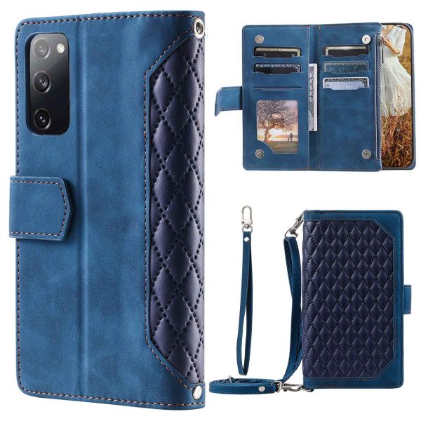 005 Style For Samsung Galaxy S20 FE 4G   5G   S20 FE 2022   S20 Lite, PU Leather Anti-scratch Rhombus Texture Phone Case Zipper Pocket Wallet Stand Cover with Lanyard   Strap Online now