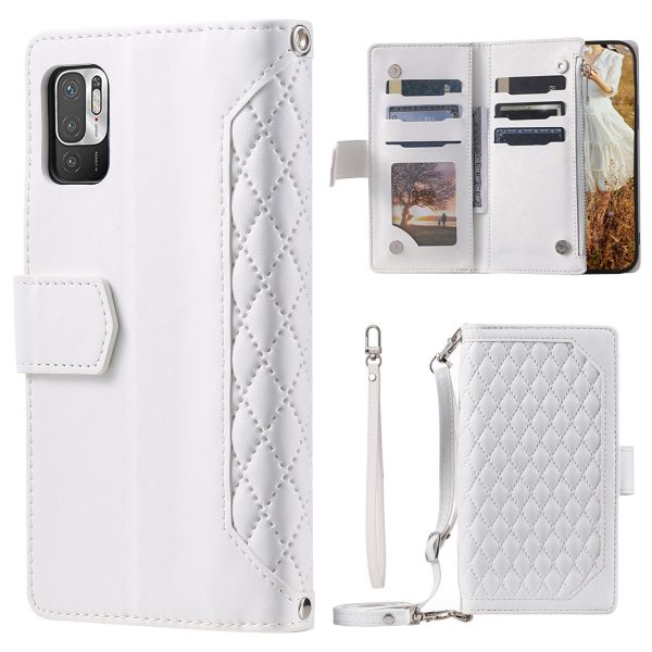 For Xiaomi Redmi Note 10 5G Note 10T 5G Poco M3 Pro 4G 5G Phone Case, 005 Style Wallet Magnetic Phone Leather Case Rhombus Texture Zipper Pocket Stand Anti-scratch Cover with Strap on Sale