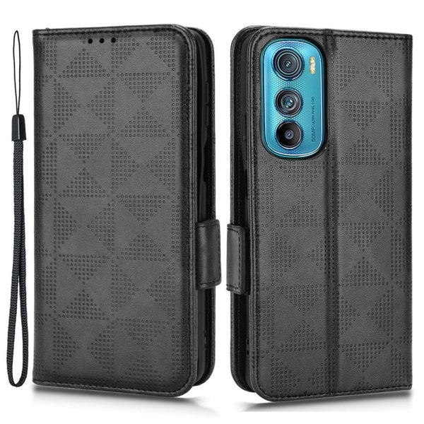 For Motorola Edge 30 5G Triangle Pattern Imprinted PU Leather Phone Protection Cover Flip Stand Wallet Case with Strap on Sale