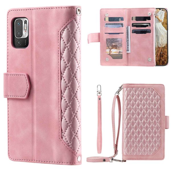 For Xiaomi Redmi Note 10 5G Note 10T 5G Poco M3 Pro 4G 5G Phone Case, 005 Style Wallet Magnetic Phone Leather Case Rhombus Texture Zipper Pocket Stand Anti-scratch Cover with Strap on Sale