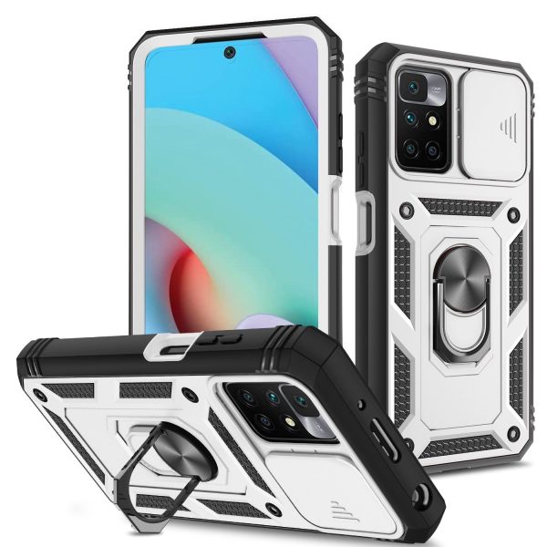 For Xiaomi Redmi 10 4G (2021)   Redmi 10 2022 4G   Redmi Note 11 4G (MediaTek) Sliding Camera Lens Protector Case PC+TPU Kickstand Cover with Card Slot Discount