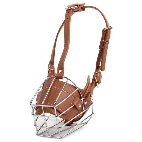 Adjustable Leather Straps Wire Basket Dog Anti-bite Muzzle Protective Mouth Cover Accessories, Size M Online now