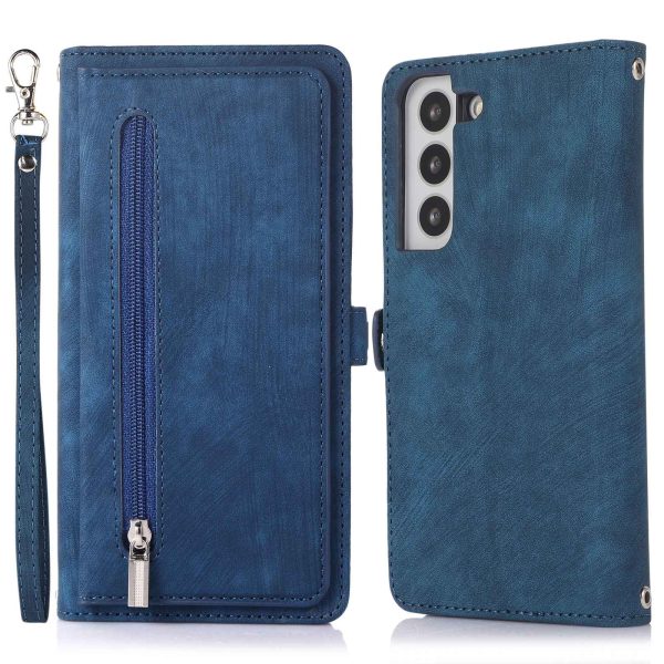 For Samsung Galaxy S21 5G PU Leather Zipper Flip Folio Wallet Case Multi-Functional 9 Card Holder Stand Cover with Wrist Strap Online