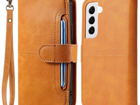 KT Leather Series-4 for Samsung Galaxy S22 5G 2-in-1 Detachable PU Leather Phone Case Stand Wallet Cover with Strap For Sale