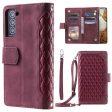 005 Style For Samsung Galaxy S22 5G, Anti-fall Rhombus Texture PU Leather Phone Case Zipper Pocket Wallet Stand Protective Phone Shell with Strap Online now