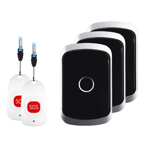 C20 Personal Wearable Alert Button EU Plug Emergency Alarm Call Bell 80m Wireless Remote Smart Bell 2 Call Buttons and 3 Receivers for Patients and Elderly Person Online