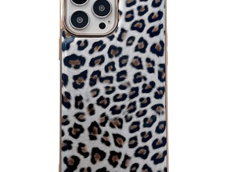 Electroplating Frame Phone Case for iPhone 13 6.1 inch, Leopard Pattern PU Leather Coated TPU Cover Online Hot Sale