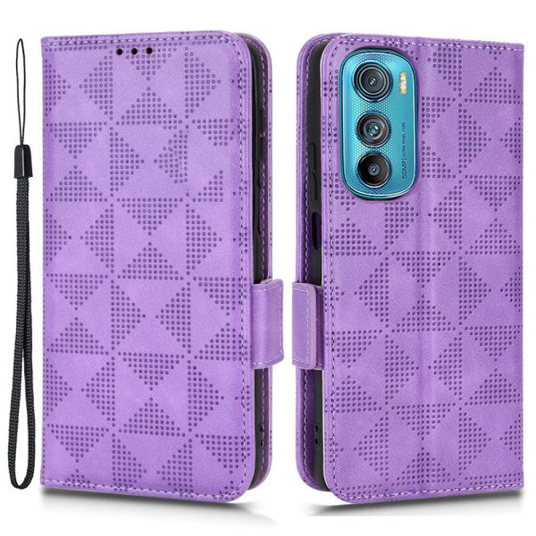 For Motorola Edge 30 5G Triangle Pattern Imprinted PU Leather Phone Protection Cover Flip Stand Wallet Case with Strap on Sale