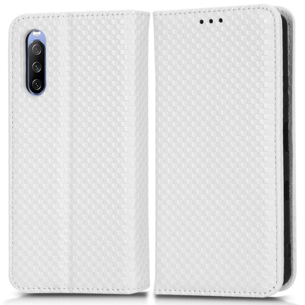 Phone Case For Sony Xperia 10 III 5G   10 III Lite, Grid Texture Magnetic Auto-absorbed Phone Flip Wallet Cover PU Leather Phone Shell Online Sale