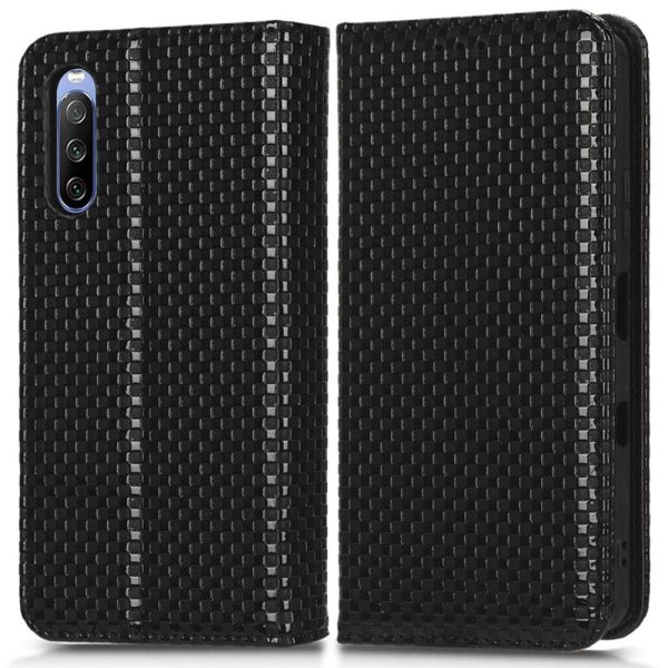 Phone Case For Sony Xperia 10 III 5G   10 III Lite, Grid Texture Magnetic Auto-absorbed Phone Flip Wallet Cover PU Leather Phone Shell Online Sale