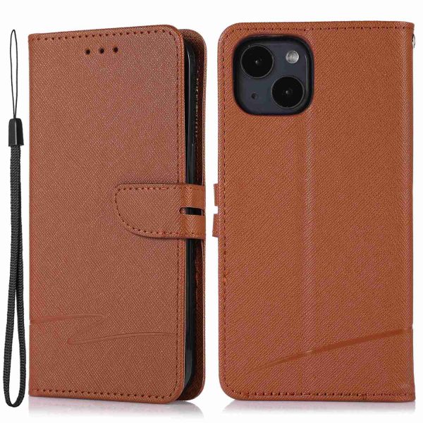 Cross Texture Leather Case for iPhone 13 6.1 inch, Stand Wallet Folio Flip Protective Phone Cover Online now