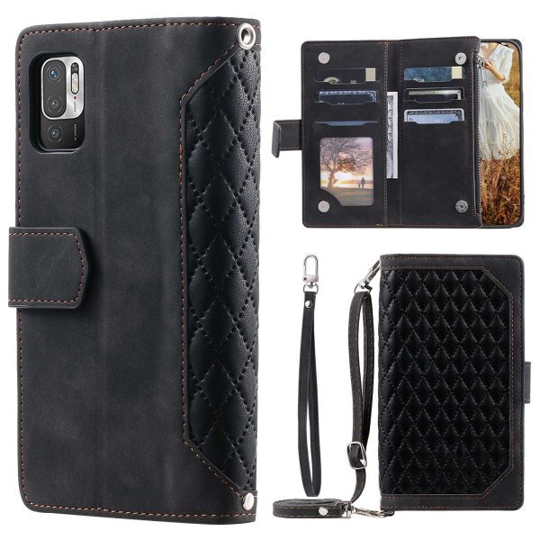 For Xiaomi Redmi Note 10 5G Note 10T 5G Poco M3 Pro 4G 5G Phone Case, 005 Style Wallet Magnetic Phone Leather Case Rhombus Texture Zipper Pocket Stand Anti-scratch Cover with Strap on Sale