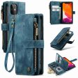 CASEME C30 Series for iPhone 12 mini Multifunctional Zipper Pocket Wallet Phone Cover Anti-fall PU Leather Stand Card Holder Case with Strap Online