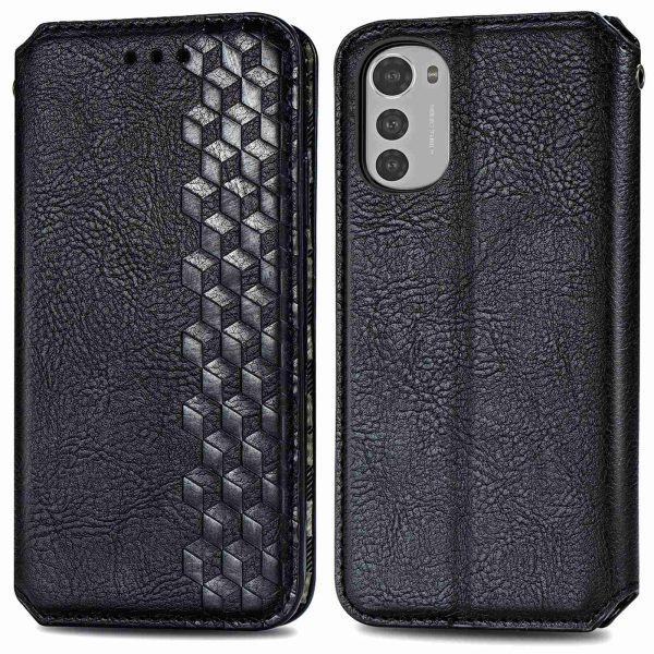 For Motorola Moto G22   E32 4G   E32s 4G Rhombus Imprinting PU Leather Case Magnetic Auto-absorbed Shockproof Phone Wallet Stand Cover Supply