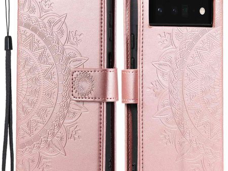 For Google Pixel 6a Mandala Flower Pattern Imprinted PU Leather Anti-scratch Phone Cover Stand Wallet Style Phone Case on Sale