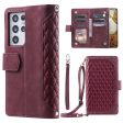 005 Style For Samsung Galaxy S21 Ultra 5G, Full Protection Phone Wallet Cover Zipper Pocket Case Rhombus Texture PU Leather Shell Stand with Strap Card Holder Cheap