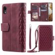 Zipper Pocket Leather Phone Cover for iPhone XR 6.1 inch, 005 Style Rhombus Texture Multiple Card Slots Stand Case with Shoulder Strap and Hand Strap For Discount