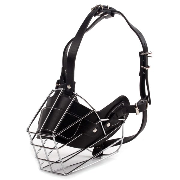 Adjustable Leather Straps Wire Basket Dog Anti-bite Muzzle Protective Mouth Cover Accessories, Size M Online now