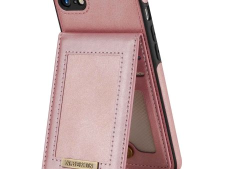 N.BEKUS For iPhone 8     7     SE (2020)     SE (2022) PU Leather+TPU Cell Phone Shell RFID Blocking Vertical Card Holder Kickstand Phone Case For Sale