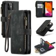 CASEME C30 Series for iPhone 12 mini Multifunctional Zipper Pocket Wallet Phone Cover Anti-fall PU Leather Stand Card Holder Case with Strap Online